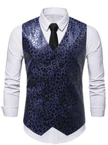 Manfinity AFTRDRK 男士1入組豹紋印花馬甲 - 藏蓝色 - 查看 3