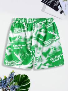 Manfinity EMRG Men Letter Graphic Drawstring Waist Shorts - Green - View 2