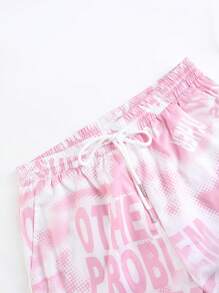 Manfinity EMRG Nam Ngẫu nhiên Đồ họa Chữ cái Eo dây rút Quần short - Màu Hồng baby - Xem 4