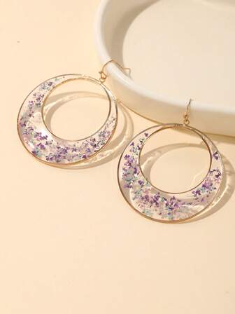 1pair Floral Pattern Round Drop Earrings