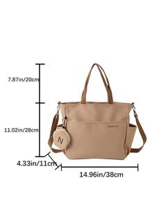 Simple Large Capacity Canvas Bag, Lightweight Shoulder Bag For Travel With Mini Zipper Purse Letter Graphic Shopper Bag With Coin Purse - Khaki - View 3
