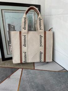 隨機字母裝飾購物袋 - 棕色 - 查看 4