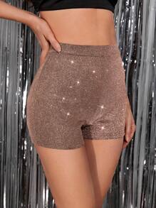 SHEIN BAE Quần tất nữ màu trơn Buổi tiệc - Đồng - Xem 5