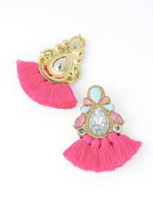 1 Đôi Bohemian Tua Rua & Rhinestone Trang Trí Bông Tai Giọt Dành Cho Nữ Cho Kỳ Nghỉ - Màu Hồng Tươi - Xem 2