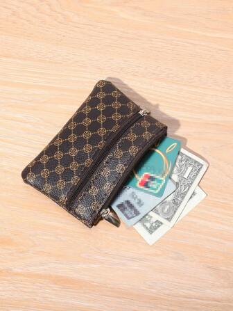 女士双拉链复古花卉图案钱包迷你钱包钱包零钱包