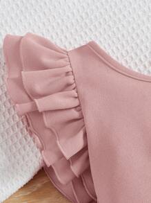 SHEIN Leap Crew Camiseta casual de unicolor con manga de volantes para niña, verano - Rosa vieja - Ver 4