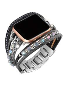 1入 TIFFY分層腕帶，適用於Apple Watch 38mm 40mm 41mm 42mm 44mm 45mm 49mm金色圓柱形串珠金屬Apple Watch錶帶，適用於Apple Watch Series 9 8 7 6 5 4 3 2 1 SE Ultra 2 - 黑色 - 查看 5