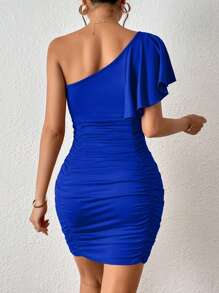 INAWLY Solva One Shoulder Ruched Bodycon Dress - Blue - View 2