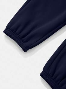 INAWLY Solid Elastic Waist Sweatpants - Navy Blue - View 2