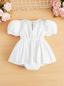SHEIN Baby Floral Print Puff Sleeve Peplum Bodysuit Dress - White - View 2