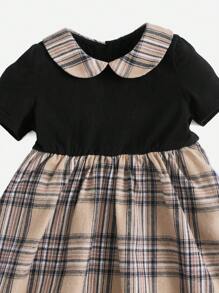 SHEIN 嬰兒格紋印花彼得潘領連衣裙 - 彩色 - 查看 3