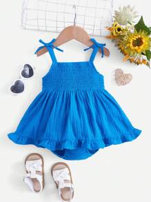 SHEIN Baby Tie Shoulder Ruffle Hem Cami Bodysuit - Blue - View 1