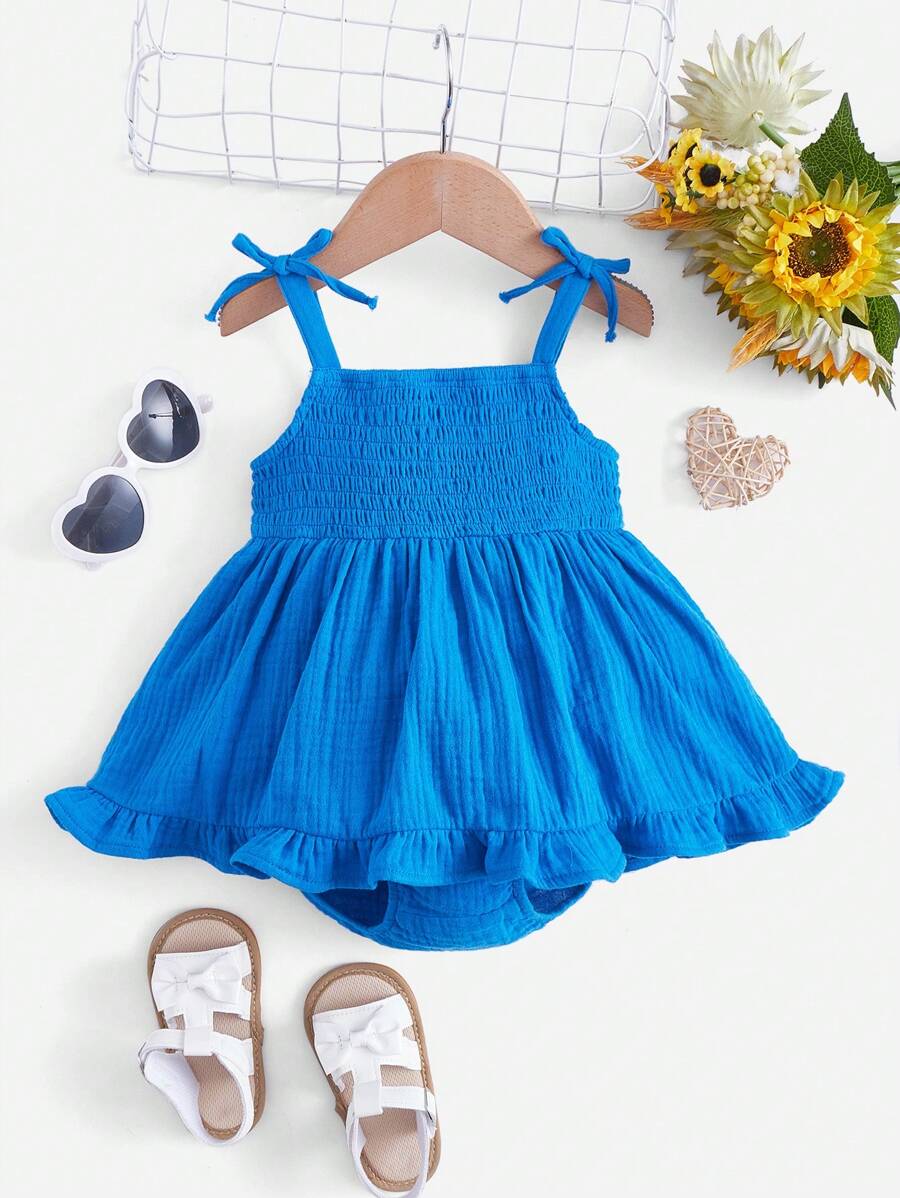 SHEIN Baby Tie Shoulder Ruffle Hem Cami Bodysuit - Blue - View 1