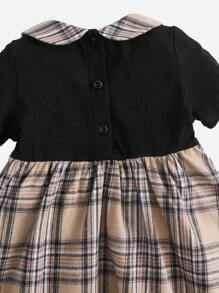 SHEIN 嬰兒格紋印花彼得潘領連衣裙 - 彩色 - 查看 4