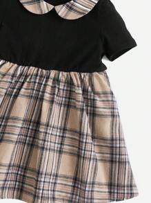 SHEIN 嬰兒格紋印花彼得潘領連衣裙 - 彩色 - 查看 5