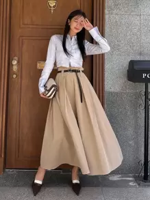 DAZY 高腰无腰带喇叭裙，返校季服装