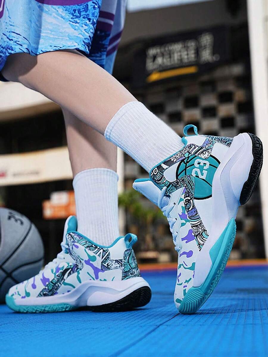 男士迷彩圖案籃球前綁帶運動運動鞋 - 彩色 - 查看 1
