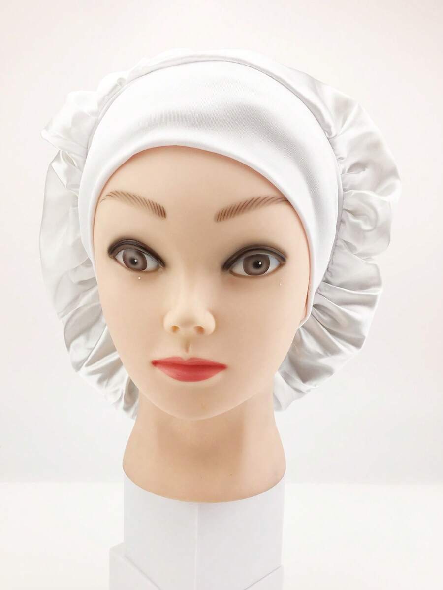 1入組緞面帽子睡覺用絲質帽子捲髮大帽子夜間睡眠帽寬帶適合女孩和女士