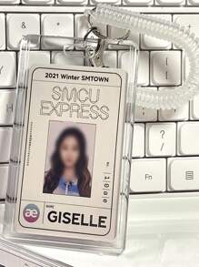 1pc Clear Card Holder With Lanyard, Simple Portable Card Holder For Office Worker, Student - Pink - View 1