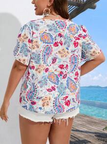SHEIN Holidaya Áo sơ mi Plus Size Cắt ra Paisley Boho - Nhiều màu - Xem 2