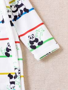 SHEIN Baby Striped & Panda Print Footed Sleep Jumpsuit - White - View 6