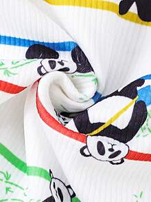 SHEIN Baby Striped & Panda Print Footed Sleep Jumpsuit - White - View 7