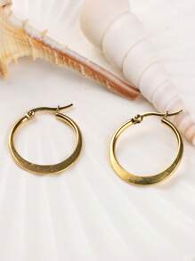 紋理質感圓耳環 - 金黃色 - 查看 1