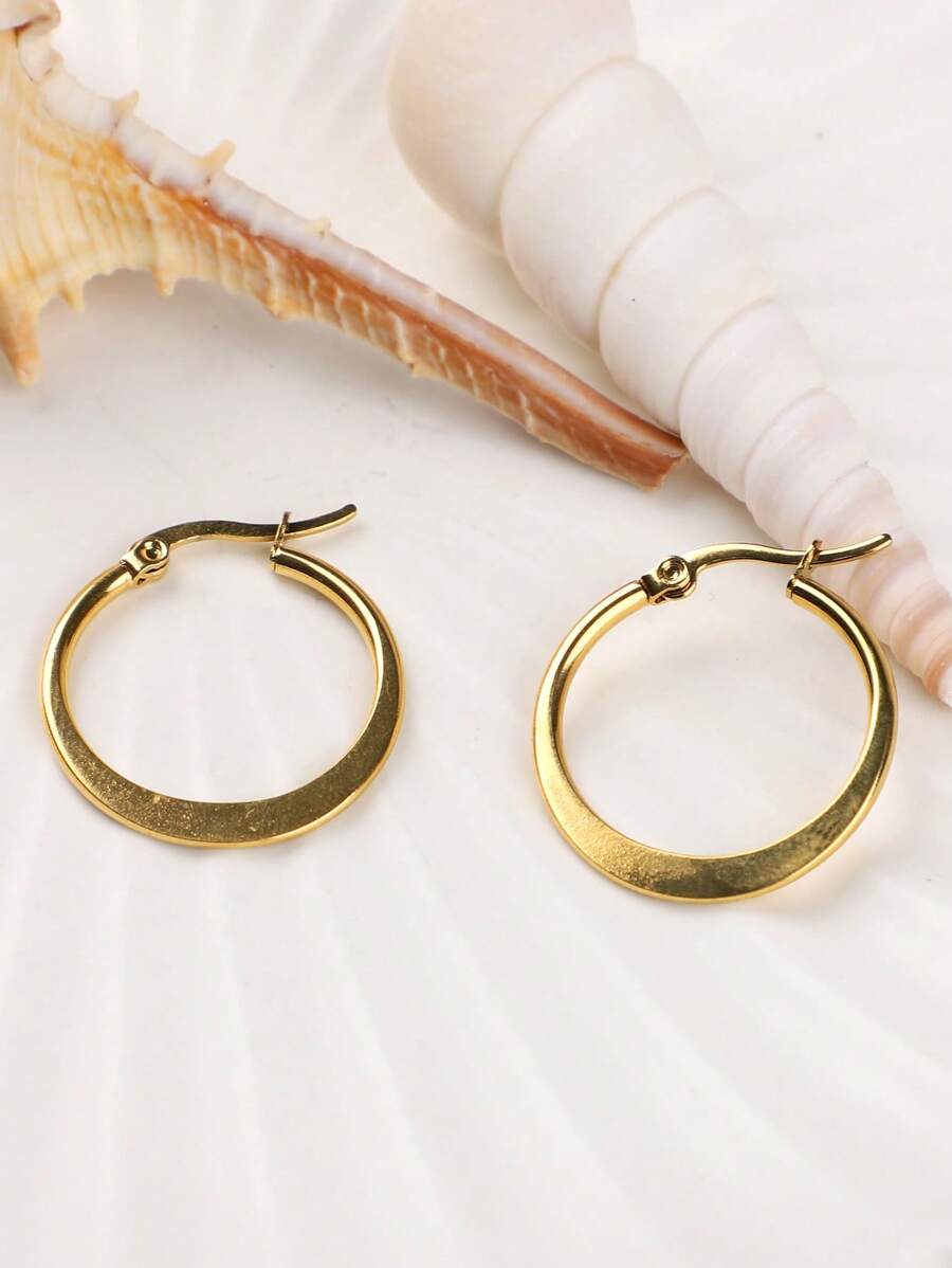 紋理質感圓耳環 - 金黃色 - 查看 1