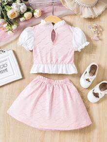SHEIN Bộ đồ Em bé viền lá sen Viên lá sen Nút phía trước Khối Màu - Nhiều màu - Xem 2