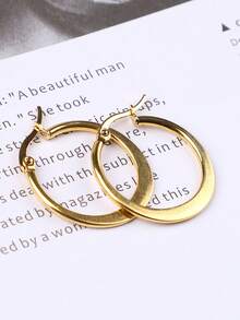 紋理質感圓耳環 - 金黃色 - 查看 2