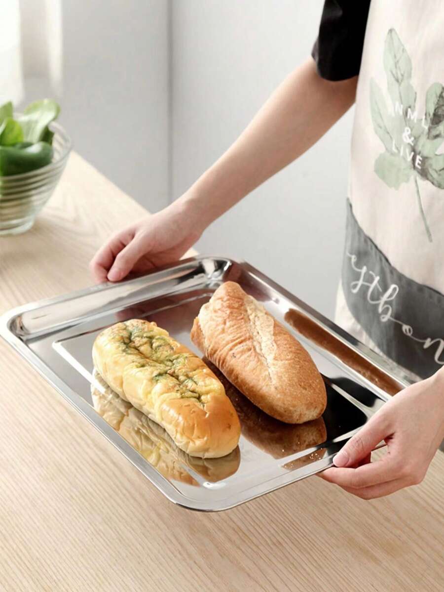 1入組不銹鋼零食托盤簡約銀色長方形家用廚房托盤 - 銀色 - 查看 1