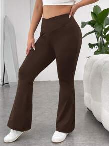 SHEIN EZwear Pantalones acampanados unicolor - Café integral - Ver 5