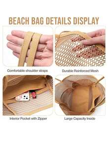 雙把手沙灘包鏤空適用於度假 - 卡其色 - 查看 5