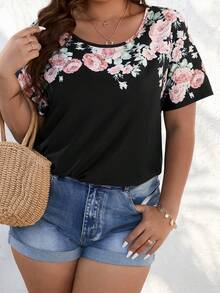 SHEIN LUNE 大碼印花T恤 - 黑色 - 查看 4