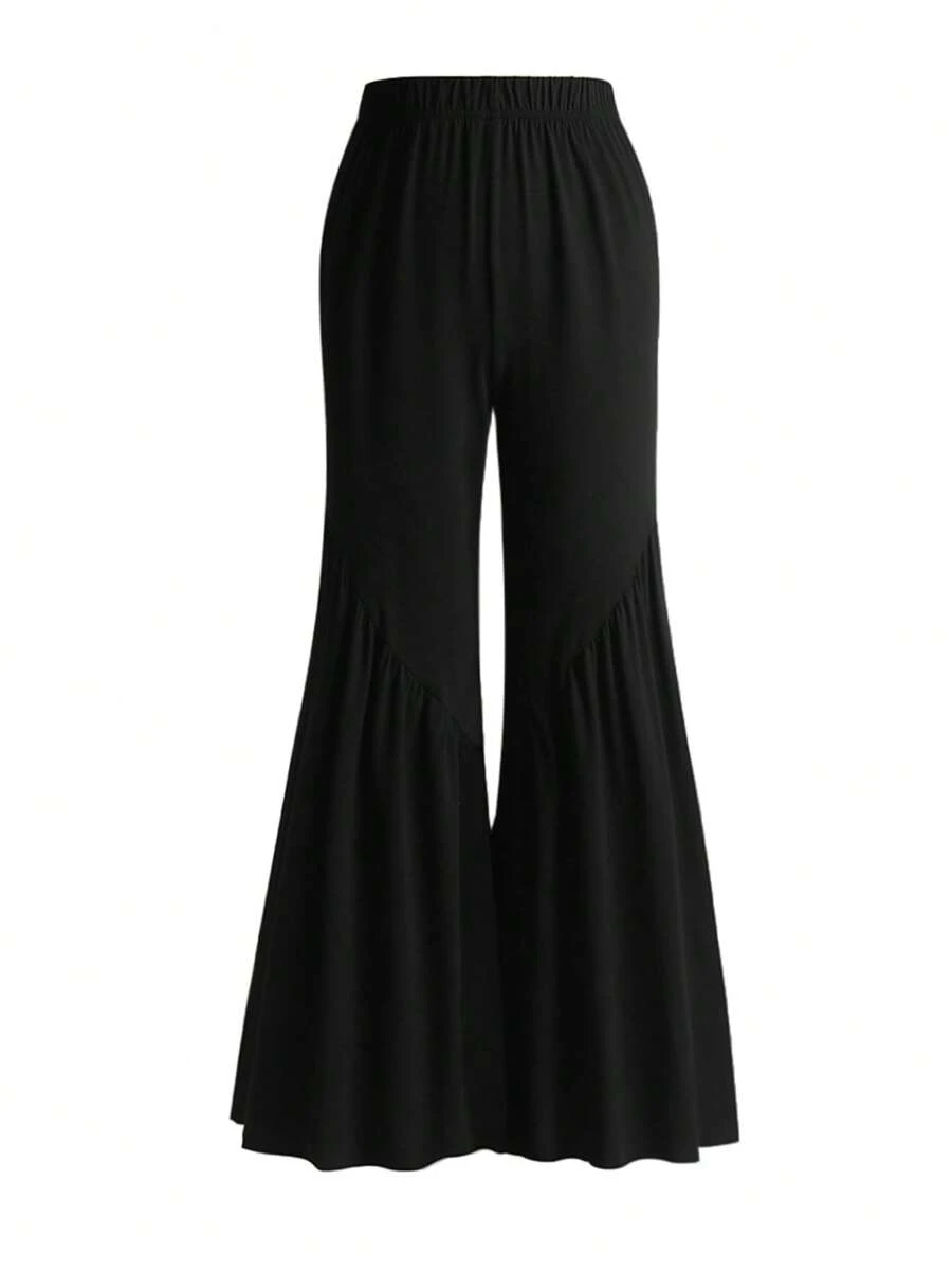 Celure 大碼素色喇叭褲 - 黑色 - 查看 1