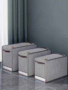 大容量收納袋，防塵拉鍊衣物收納袋，千鳥格圖案袋 - 黑與白 - 查看 1