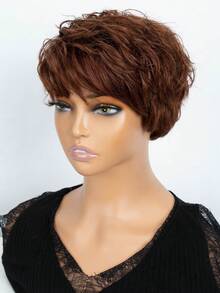 120% Density Short Curly Colored Human Hair Wig With Bangs - S33 - View 4