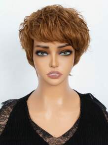 120% Density Short Curly Colored Human Hair Wig With Bangs - S30 - View 1