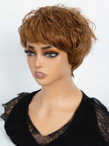 120% Density Short Curly Colored Human Hair Wig With Bangs - S30 - View 8