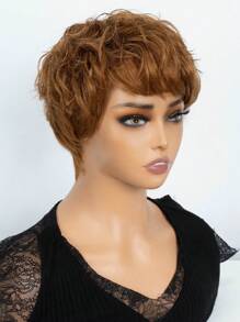 120% Density Short Curly Colored Human Hair Wig With Bangs - S30 - View 9
