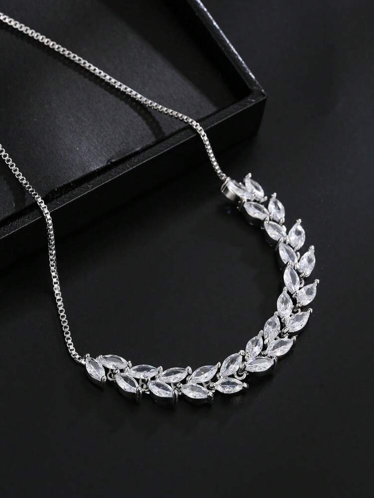 1pc Women's Fashionable Cubic Zirconia Copper Inlaid Bracelet, Silver, Adjustable, Suitable For Daily Wear