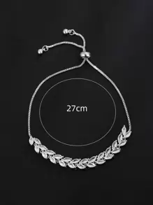 1入組女士時尚方晶鋯石銅鑲嵌手環,銀,可調節,適用於日常穿著