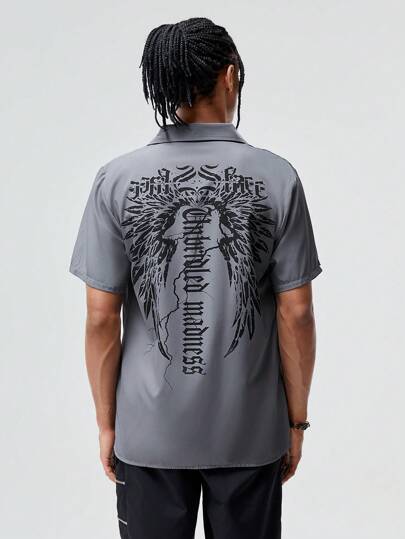 Goth Homme Chemise aile & graphique de slogan