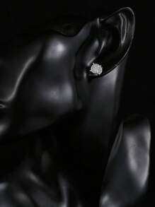 1pair Shiny Round Earrings With Elegant Cubic Zirconia Design, Noble & Classic Style For Women & Men, Fashion Jewelry - Silver - View 4