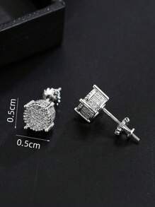 1pair Shiny Round Earrings With Elegant Cubic Zirconia Design, Noble & Classic Style For Women & Men, Fashion Jewelry - Silver - View 5