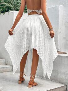 SHEIN VCAY Falda de cintura con cordón bajo asimétrico - Blanco - Ver 2