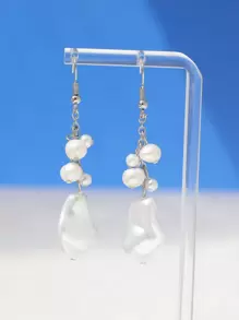 1 对优雅人造珍珠装饰耳坠，适合女士日常装饰 - 白色 - 查看 1