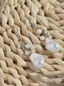 1 对优雅人造珍珠装饰耳坠，适合女士日常装饰 - 白色 - 查看 5