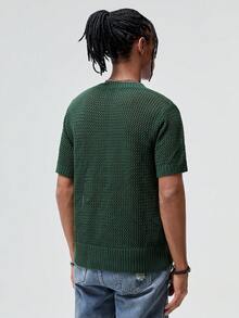 ROMWE MEN ROMWE Avant Guys Pocket Patched Pointelle Knit Top - Army Green - View 4