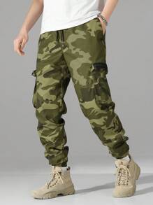 Manfinity 男士休閒迷彩印花裝有束帶腰的貨褲 - 彩色 - 查看 1